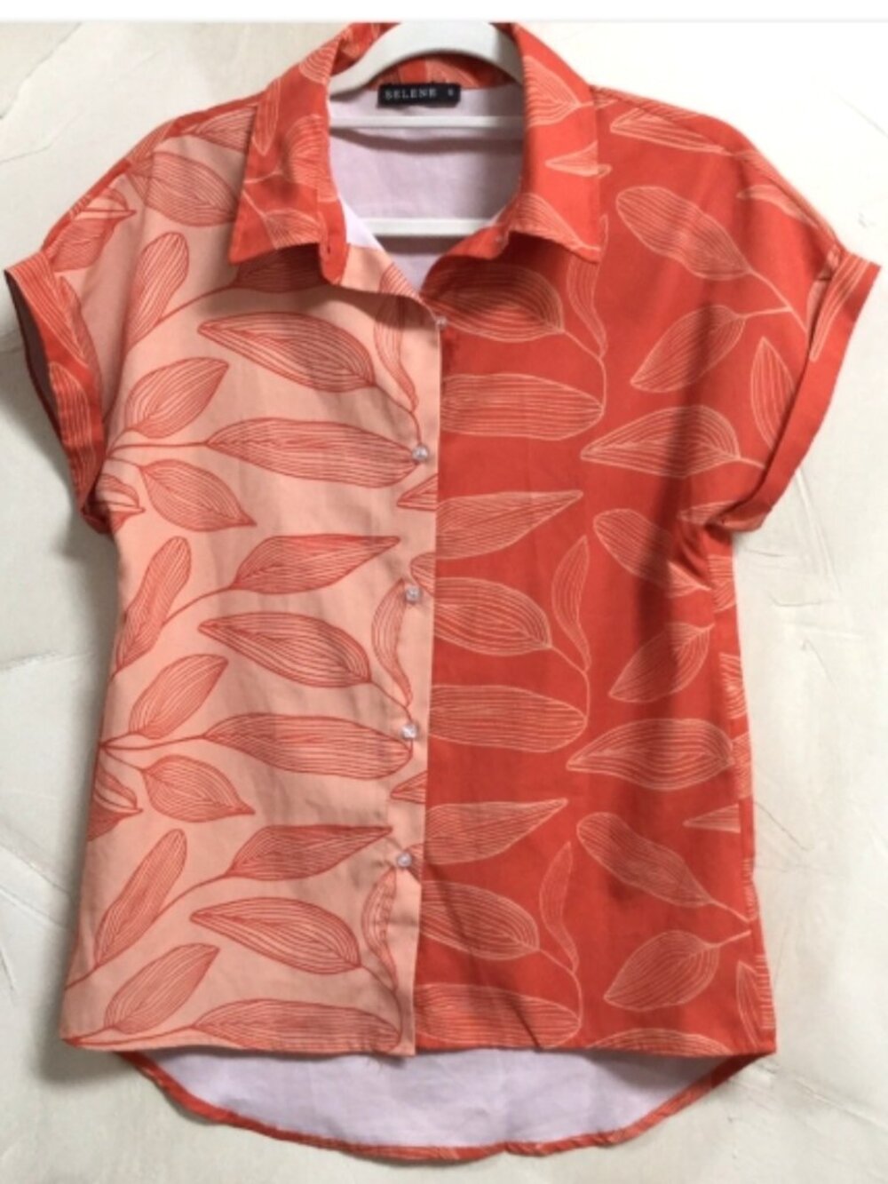 Selene Women Size S Top Blouse Button short Sleeves Rust Orange